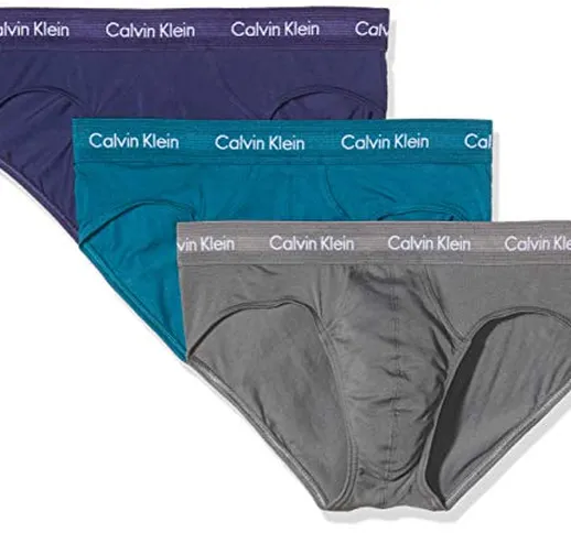 Calvin Klein Hip Brief 3pk Boxer Uomo, Confezione da 3, Blu (ASTRAL AURA/ CORSAIR/ GREY SM...