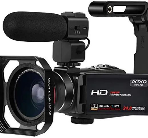 ORDRO Videocamera Full HD 1080P 30FPS 24MP 3.0 '' IPS Touch Screen Videocamera per Visione...