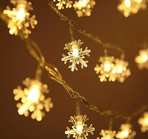 Viilich - Catena di luci a forma di fiocco di neve, 100 luci a LED di Natale, con 8 modali...