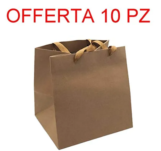 OFFERTA 10PZ BORSA CARTA RICICLATA QUADRATA 22X22X16 MARRONE NATALE REGALI ADDOBBI