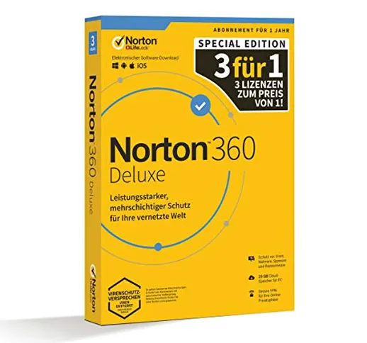 Symantec Norton 360 Deluxe 1 User (3 dispositivi) / 1 Jahr 25GB Promo Piattaforma di Sicur...