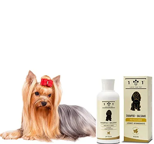 Shampoo + Balsamo Naturale e Vegetale, 250ml - Delicato e Profumato - per Cani dal Pelo Lu...