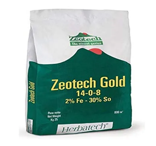 Zeotech CONCIME per Prato SUPERPROFESSIONALE Gold NPK 14-0-8+2 Fe 25 kg per Mantenimento E...