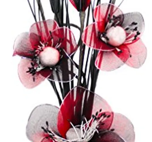 Flourish - Vaso con fiori in nylon, 32 cm, colore: rosso/nero