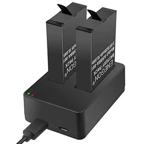 Batterie ENEGON (2 pezzi) per Gopro Fusion e caricabatterie doppio con ingressi Micro USB...