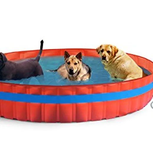 New Plast Piscina per Cani Ø 305 cm con Filtro, Arancione, 305x305x46 cm