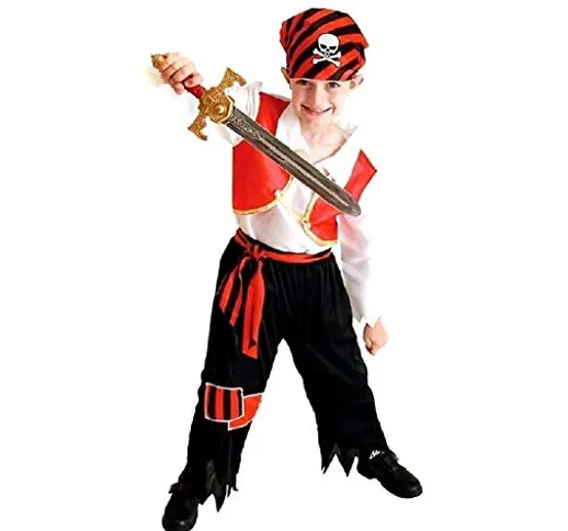 Costume Pirata Bambino Vestito Carnevale Corsaro Dei Mari Caraibi Dei Mari Caraibi Multico...