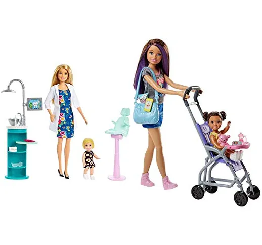 Barbie- Carriere Dentista Playset Con Due Bambole, Sedia Operatoria E Accessori, Fxp16 & B...