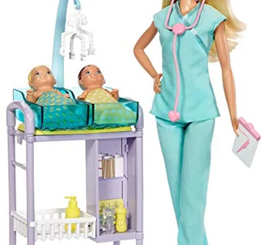 Barbie Playset Pediatra Bambola con Capelli Biondi, Accessori a Tema, Set per Le Visite e...