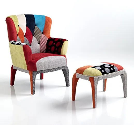 Wink Design, Kaleidos-E, Poltrona Con Pouf, Multicolore, 100 x 80 x 70 cm