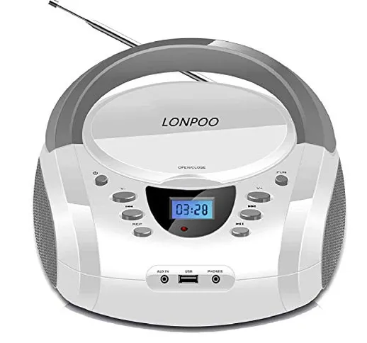 Radio Portatili Boombox,Lettore CD MP3 USB Bluetooth(White)