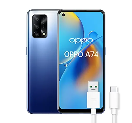 OPPO A74 Smartphone, 175g, Display 6.43" AMOLED, 4 Fotocamere 48MP, RAM 6GB + ROM 128GB, B...