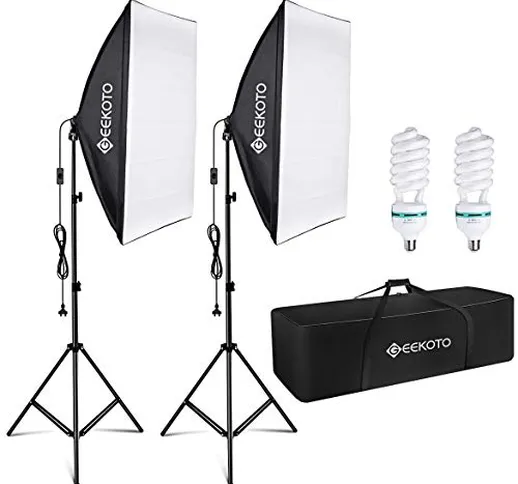 GEEKOTO Softbox Kit di Illuminazione 50 x 70cm, Luci da Studio Fotografico con 2 Lampadine...