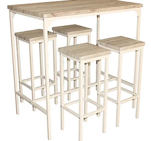 yelloo MOD. RICCIONE Set Tavolo Bar e 4 SGABELLI Beige 110x66xH110 Mobili Cucina