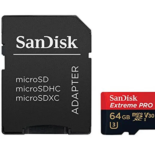 SanDisk Extreme PRO 64GB, microSDXC con adattatore SD Classe 10, U3, V30, velocità di lett...