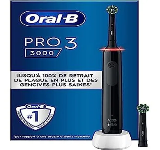 Oral-B Pro 3 3000 Nero Spazzola Elettrica con 2 Testine, Progettato da Braun