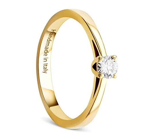Orovi, anello da donna in oro giallo 0,15 ct, solitario con diamante 14 carati (585) e dia...