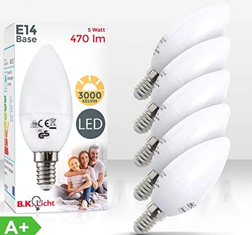 Lampadine LED luce calda, 5W (equivalente a 40W), attacco E14, confezione da 5, 470 lumen,...