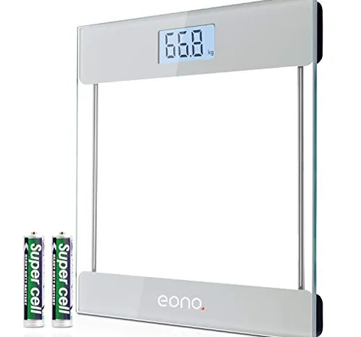 Amazon Brand – Eono Bilancia Pesapersone Digitale, con sensori ad alta precisione e vetro...