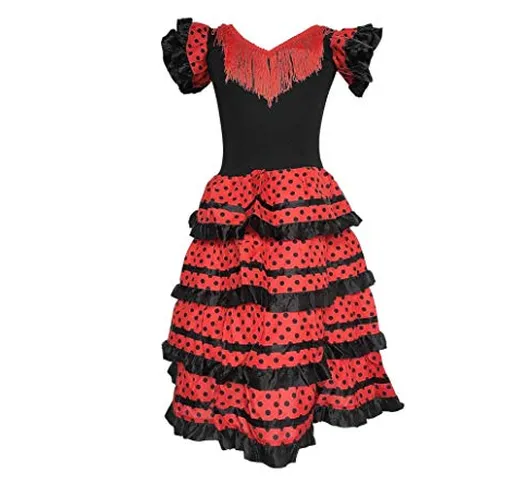 La Senorita vestito Flamenco spagnolo/Costume - per ragazza/bambini nero/rosso Taglia 10,...