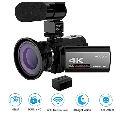 Andoer Videocamera 4K digitale Video Camera HDV-214K 16X Zoom digitale schermo LCD 3.0 24M...