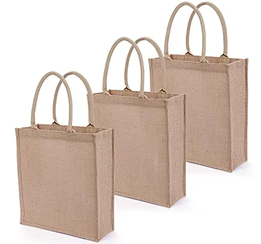 3 sacchetti di iuta grandi Borsa iuta shopper Juta dimensioni da 12 l, in vera iuta, 35 x...