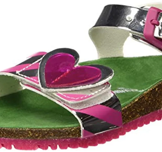 Agatha Ruiz de la Prada 192983 Sandali Punta Aperta Bambina, Argento (Plata Y Rayas (Espej...