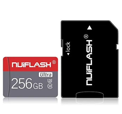 Scheda micro SD da 256 GB con adattatore (classe 10 ad alta velocità), schede di memoria p...