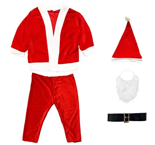 Costume da Babbo Natale per bambini, composto da 5 pezzi, giacca, pantaloni, Barba, cappel...