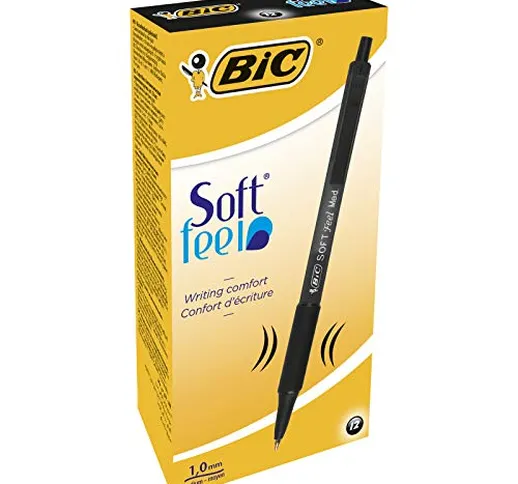 Bic Soft FeelClic Grip Penna a Sfera, a Scatto, Punta Media da 1,0mm, Confezione da 12 Pez...