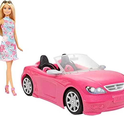 Barbie-con Auto Cabrio, Playset con Bambola e Macchina Rosa, FPR57