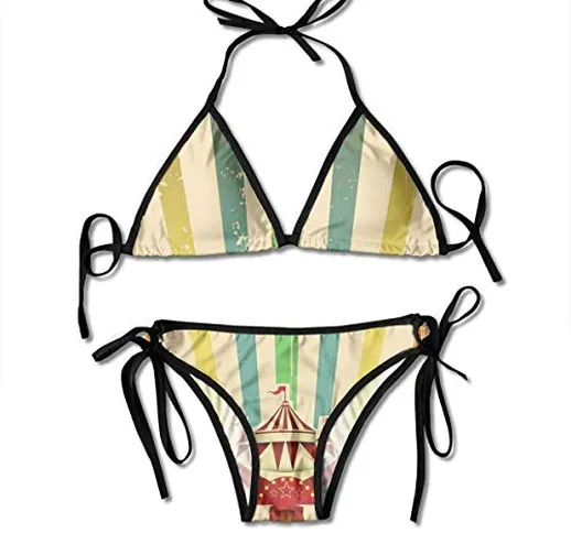 Costume da bagno allacciato Bikini a tuffo Vintage Arcobaleno Old Circus Carnevale Pubblic...