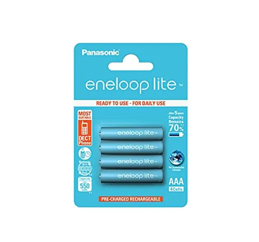 Panasonic eneloop lite, batteria NiMH pronta all'uso, AAA ministilo, confezione da 4 pile,...