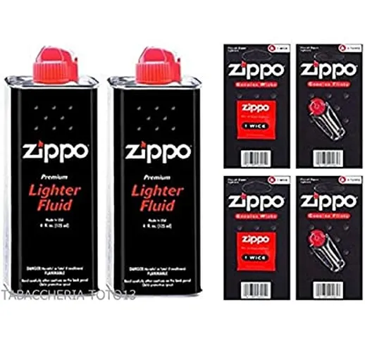 Zippo Ricambi Originali - 2x Lattina di Benzina 125ml + 12x Pietre Focaie + 2x Stoppino