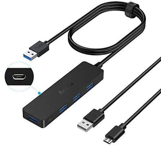 Hub USB 3.0 4 porte, Aceele Hub dati USB 5 in 1 con porta di alimentazione micro USB, cavo...