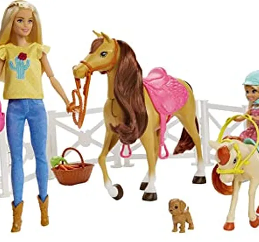Barbie Ranch di Barbie e Chelsea, Playset Giocattolo con Due Bambole, Cavalli e Accessori,...