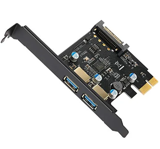 BEYIMEI Scheda di espansione a 2 Porte USB 3.0, da PCI-E a USB 3.0 Tipo A con connettore d...