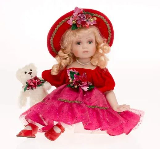 RF Collection 122442 - Bambola da collezione, in porcellana, con elegante cappello e orsac...