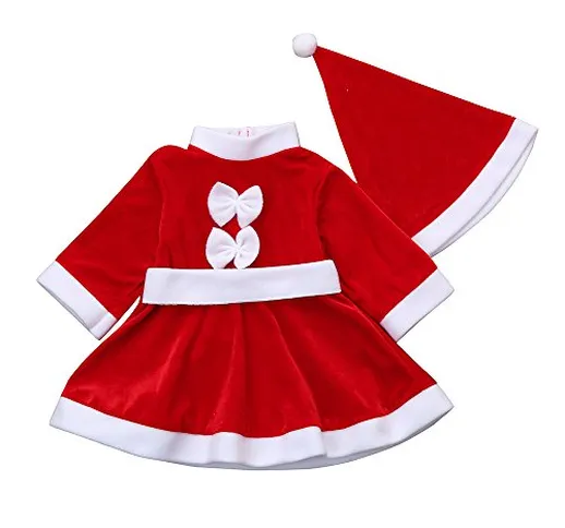 Zolimx 2 Pezzi di Natale Vestiti Abiti Costume + Cappello,Unisex Bambini Elfo di Natale Co...