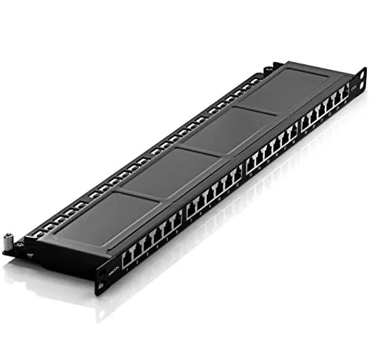 deleyCON Patch Panel 0,5 unità Cat 6 Mini 24 Porte - Desktop Montaggio a Rack 19 Pollici S...