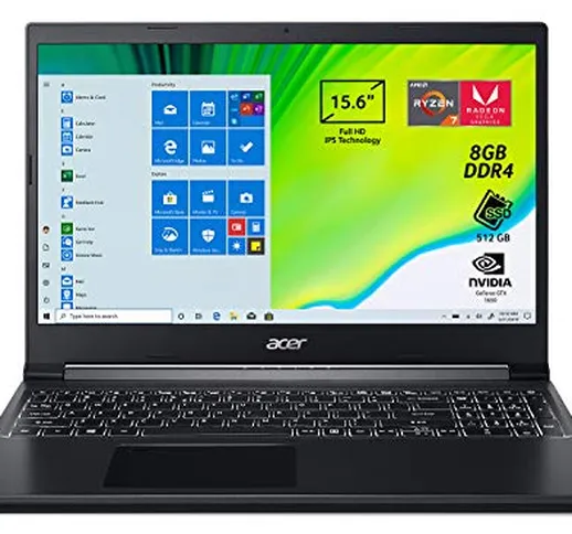 Acer Aspire 7 A715-41G-R3WV Notebook con Processore AMD Ryzen 7 3750H, RAM da 8 GB DDR4, 5...