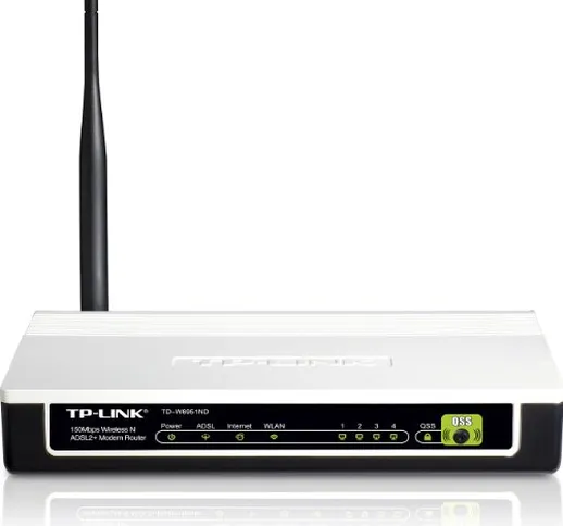 TP-LINK TD-W8951ND ADSL2+ Modem Router 150 Mbps Wireless N 4 porte LAN con antenna staccab...