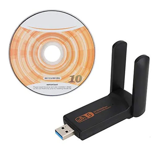 ASHATA Scheda di Rete Wireless USB,Scheda di Rete Wireless USB 3.0 Adattatore WiFi Dual Ba...