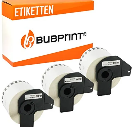 3x Bubprint Etichette compatibile per Brother DK-22205 per P-Touch QL500 QL500BW QL550 QL5...