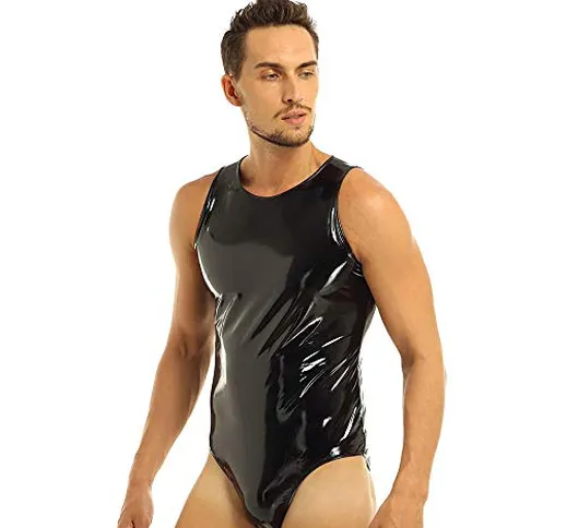 KHDFYER Biancheria Intima da Uomo in Pizzo Lingerie da Uomo Sexy Catsuit Wetlook in Vernic...