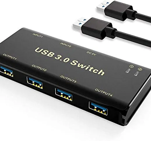 ABLEWE Switch USB 3.0 4 Porte per 2 PC, KVM Switch Commutatore USB 2 Ingressi 4 Uscite per...