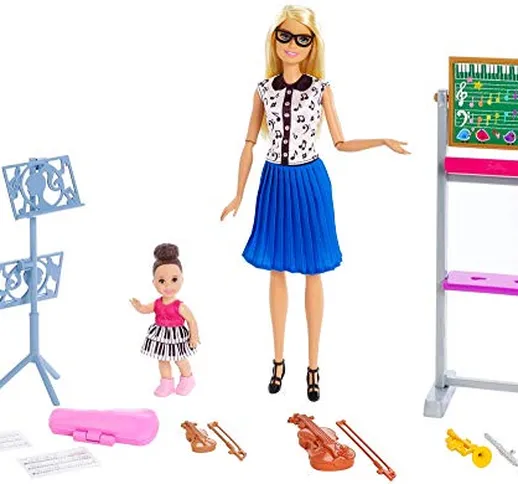 Barbie- Carriere Insegnante di Musica Playset con 2 Bambole, Lavagna, 4 Strumenti Musicali...