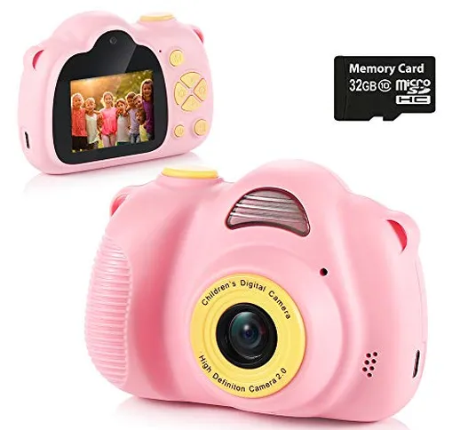 Fede Macchina Fotografica per Bambini con 32GB Carta TF Inclusa,Fotocamera Videocamera Dig...