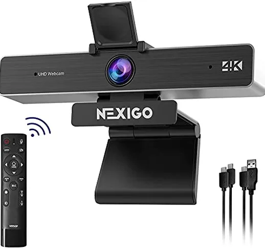 Zoom Certificato 4K Webcam con Telecomando, Zoom Digitale 5X, Fotocamera Web NexiGo N950P...