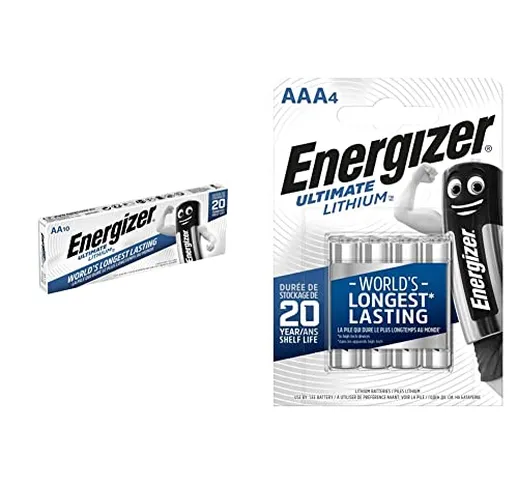 Energizer 634352 Set di 10 Batterie AA Ultimate LITHIUM, litio, LR06, 1.5 V & Batterie AAA...